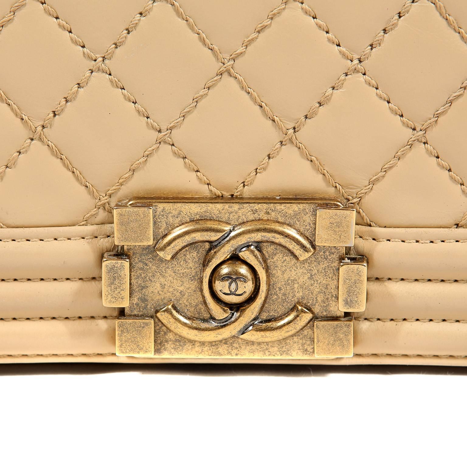 Women's Chanel Beige Leather Medium Boy Bag- Limited Edition