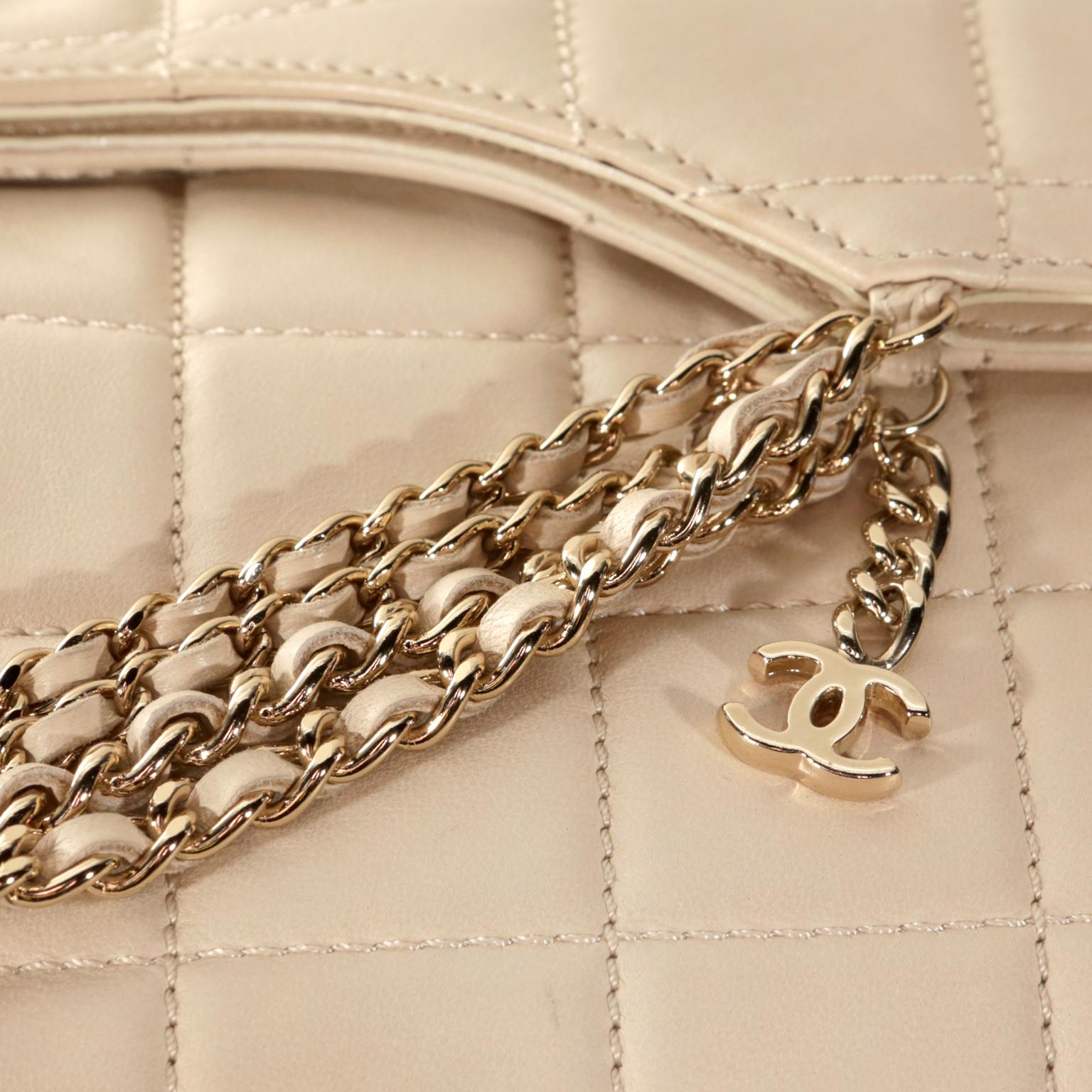 Chanel Beige Leather Multi Chain Convertible Envelope Clutch 2
