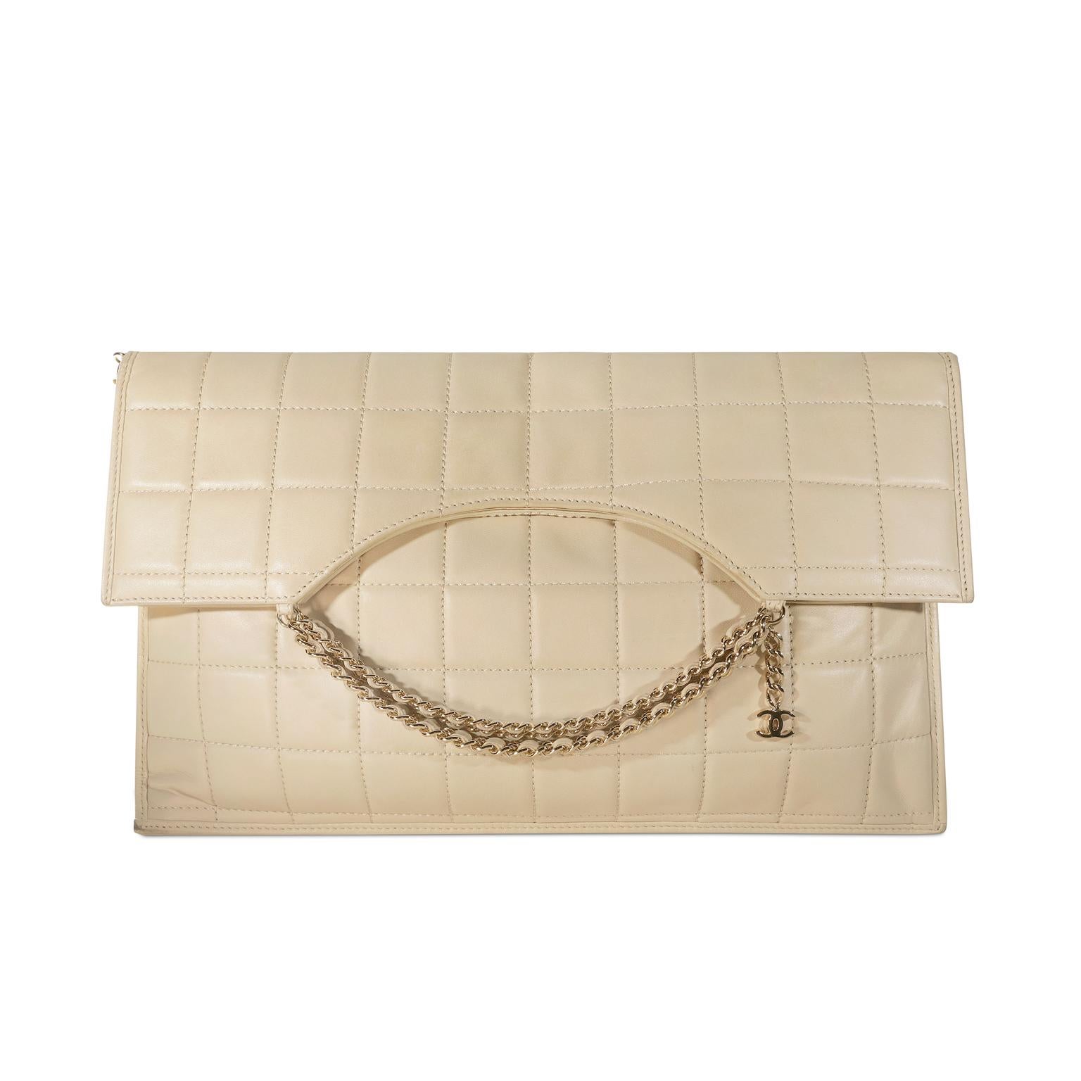 Chanel Beige Leather Multi Chain Convertible Envelope Clutch 4