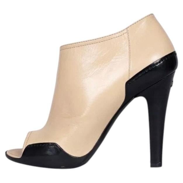 Chanel Beige Leather Open-Toe Ankle Booties - Size 40.5