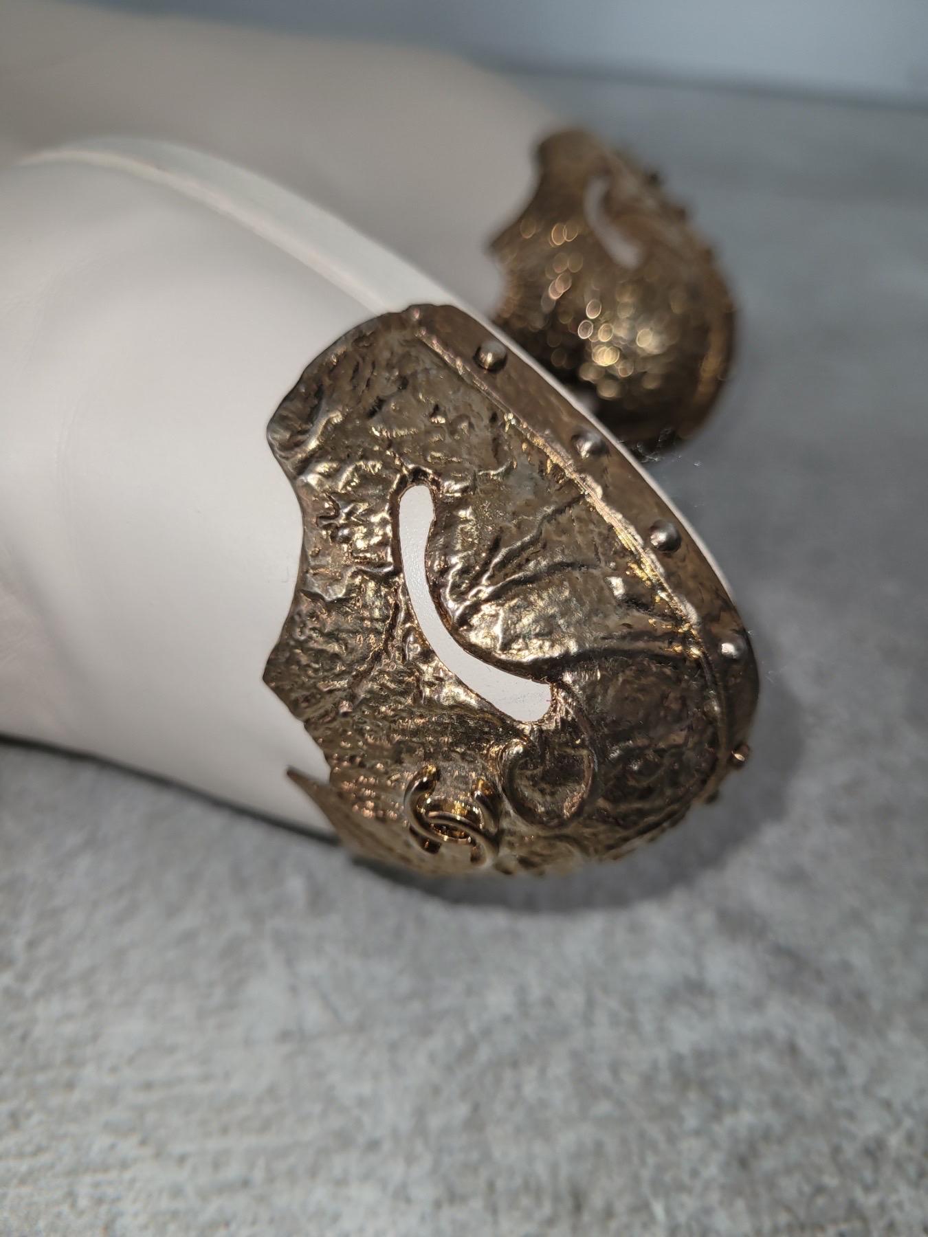 Chanel Beige Cuero Paris Dallas Metal Cap Toe Thigh High Boots/Bootie Sz. 40 en venta 12