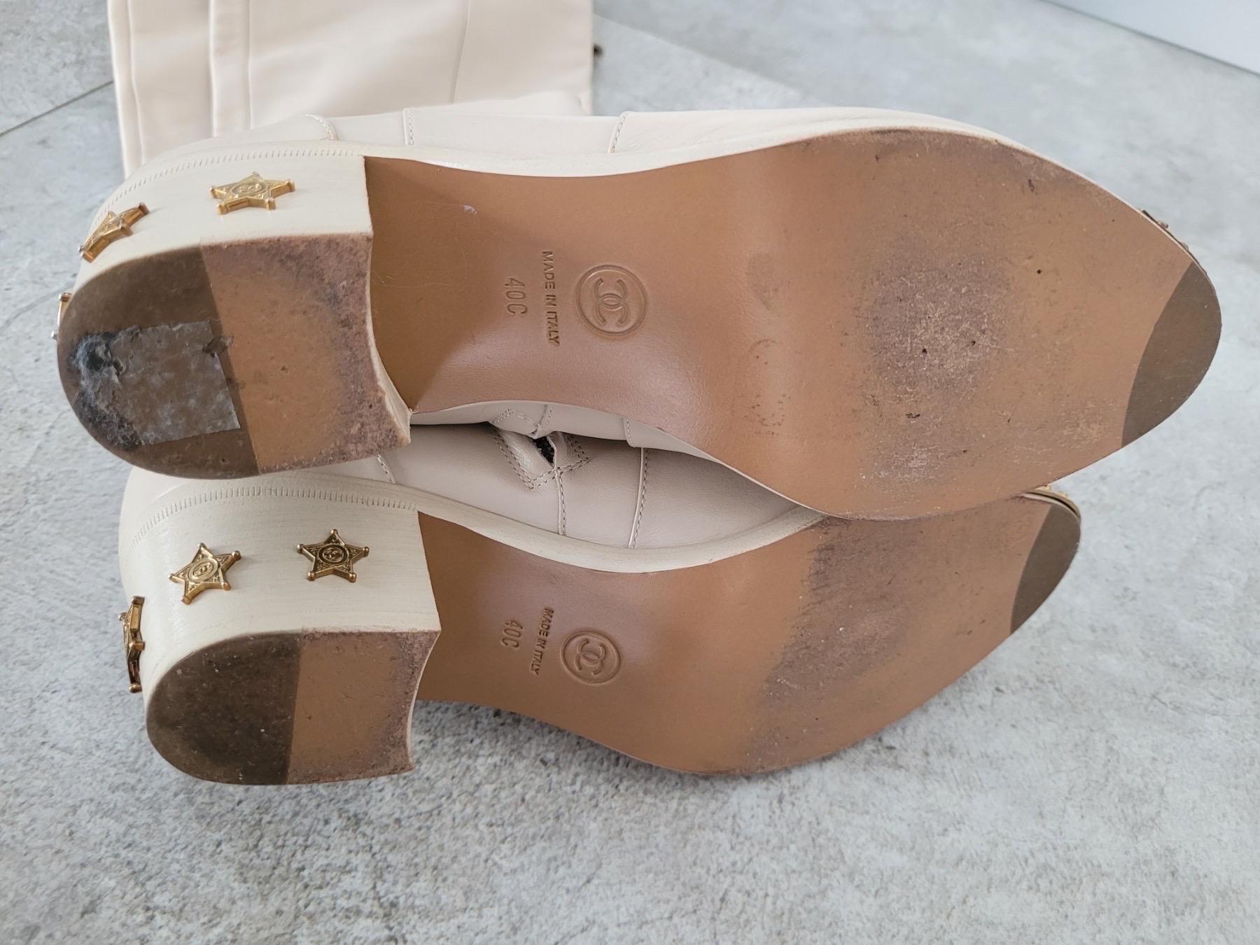 Chanel Beige Cuero Paris Dallas Metal Cap Toe Thigh High Boots/Bootie Sz. 40 en venta 4