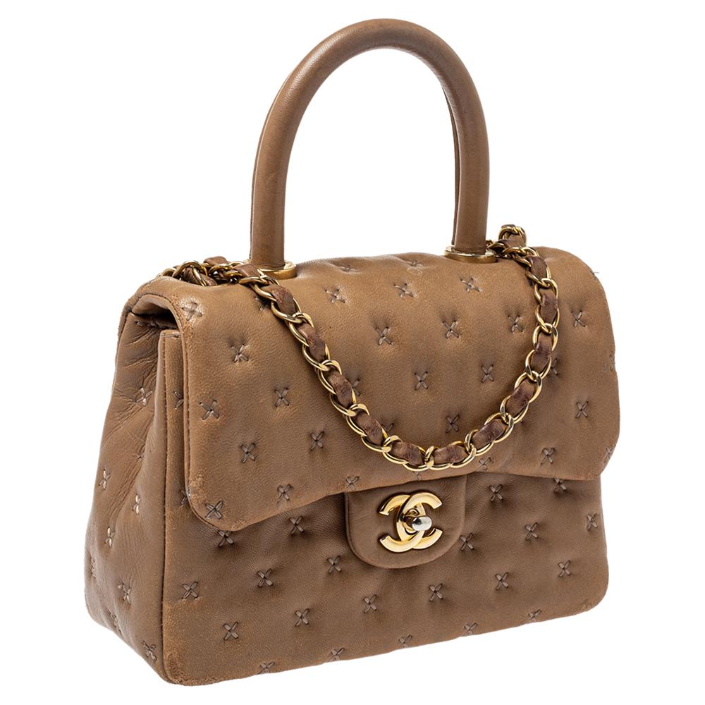 Chanel Beige Leather Paris-Rome Coco Top Handle Bag In Good Condition In Dubai, Al Qouz 2