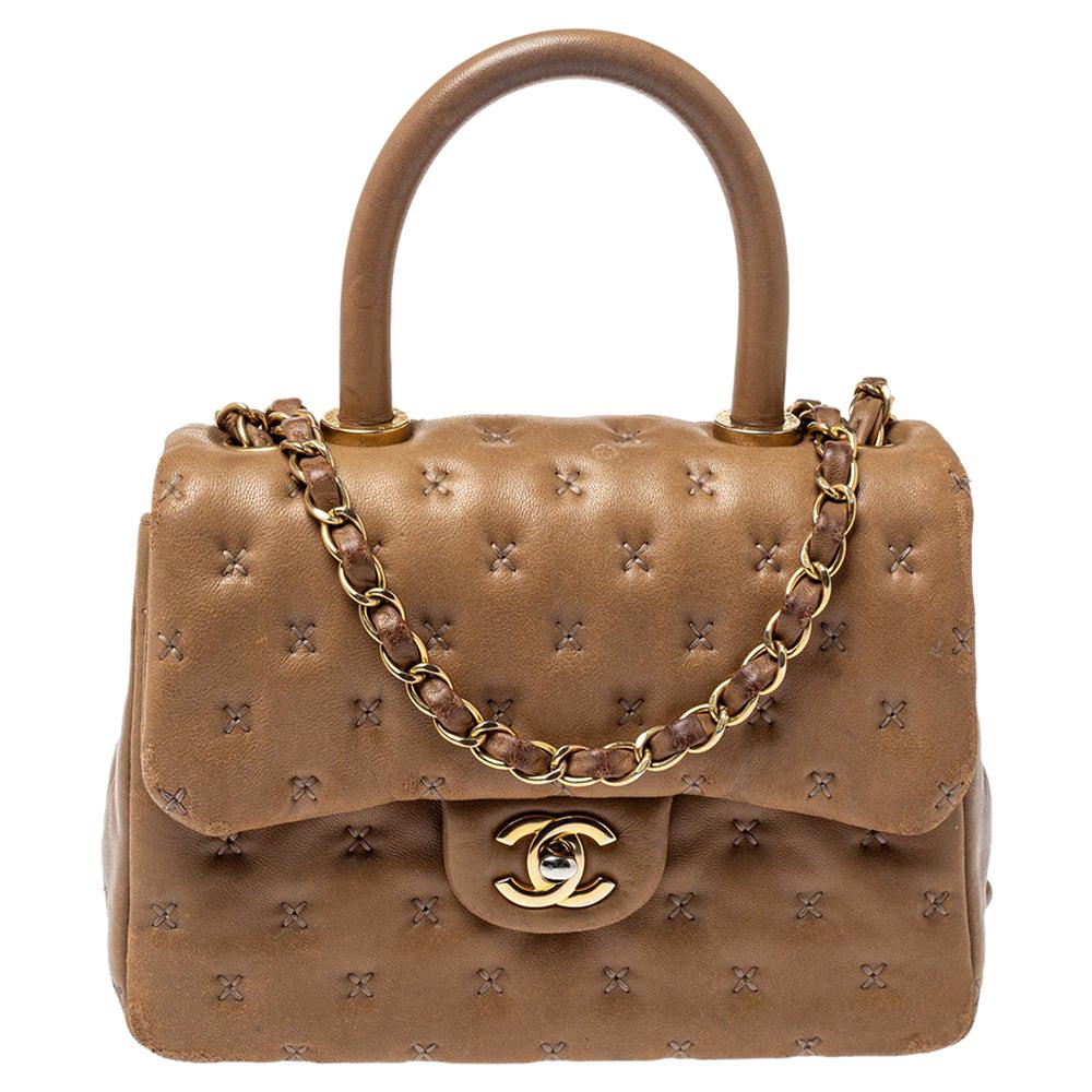 Chanel Beige Leather Paris-Rome Coco Top Handle Bag