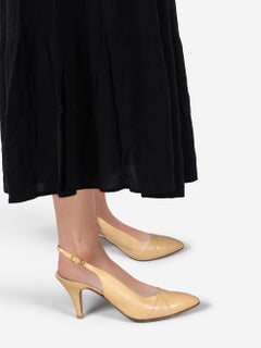 Chanel Beige Leder Pointed Toe Slingback Heels Größe US 8