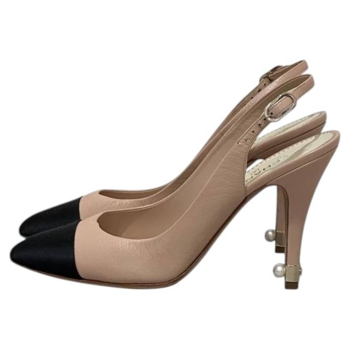 Chanel Beige Leather Pointed Toe Slingback Pumps EU 38