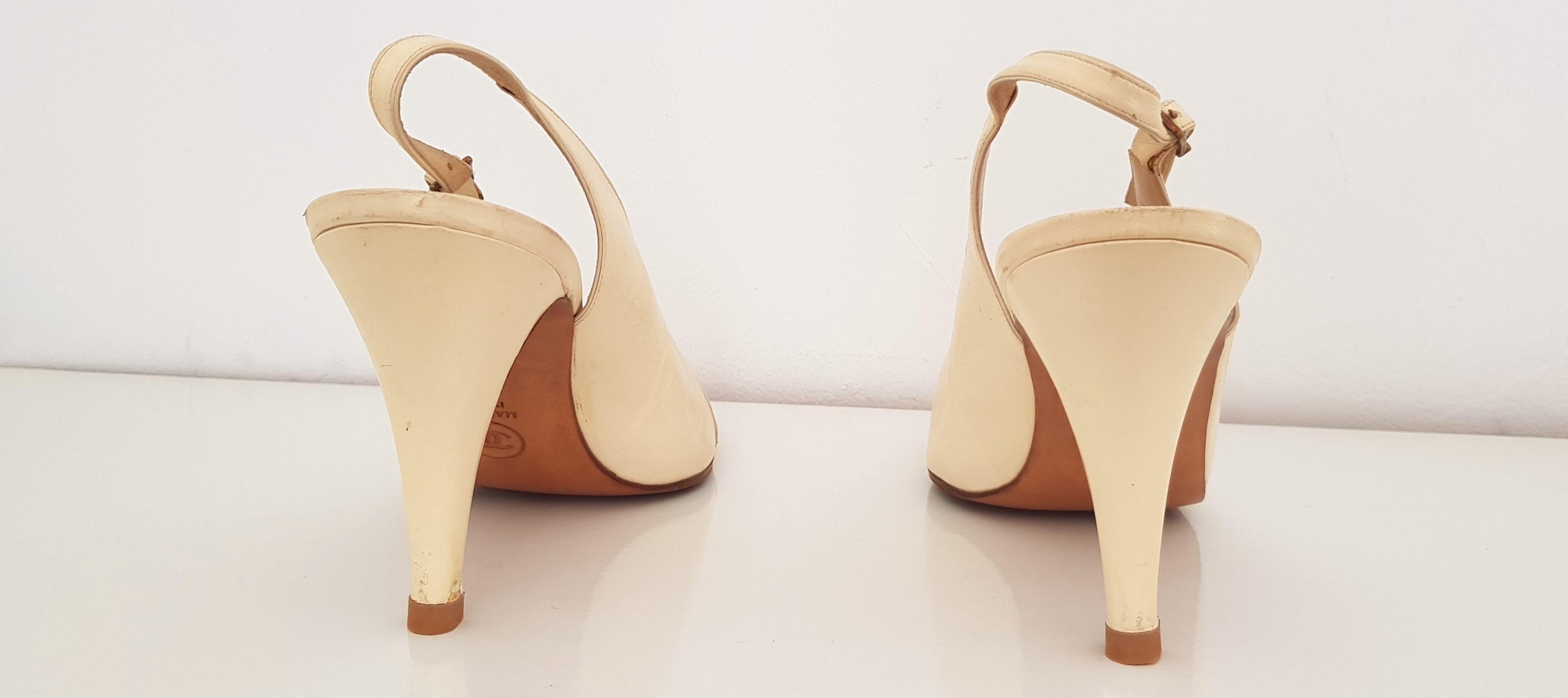 Chanel Beige Leather Slingback Heels. Great conditions. Size 40 In Excellent Condition In Somo (Santander), ES