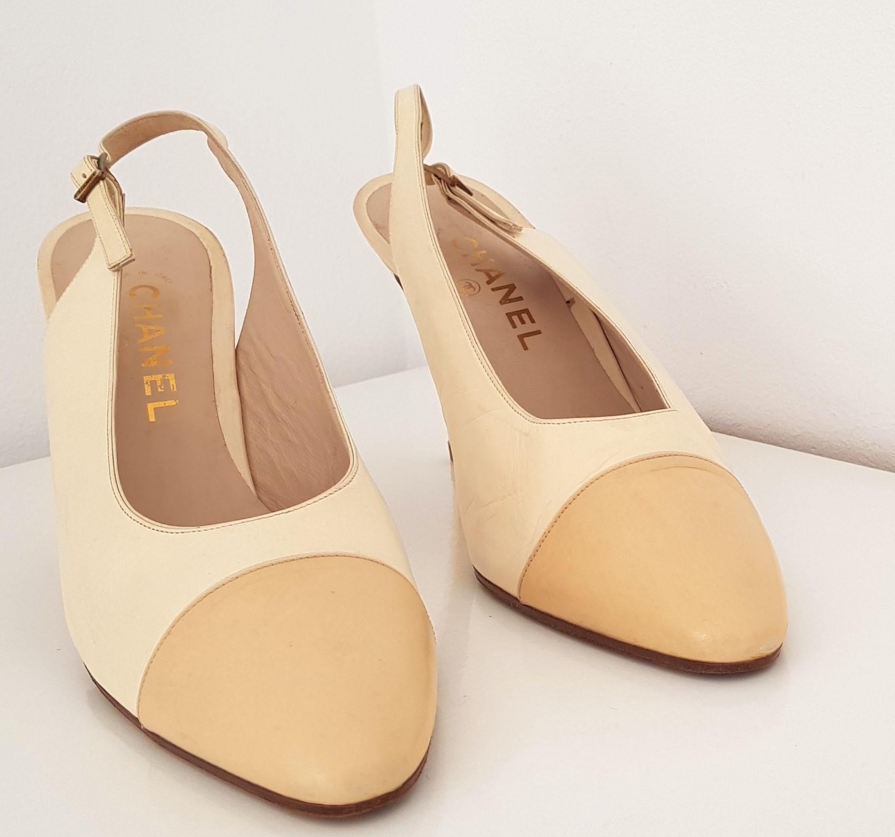 Chanel Beige Leather Slingback Heels. Great conditions. Size 40 2