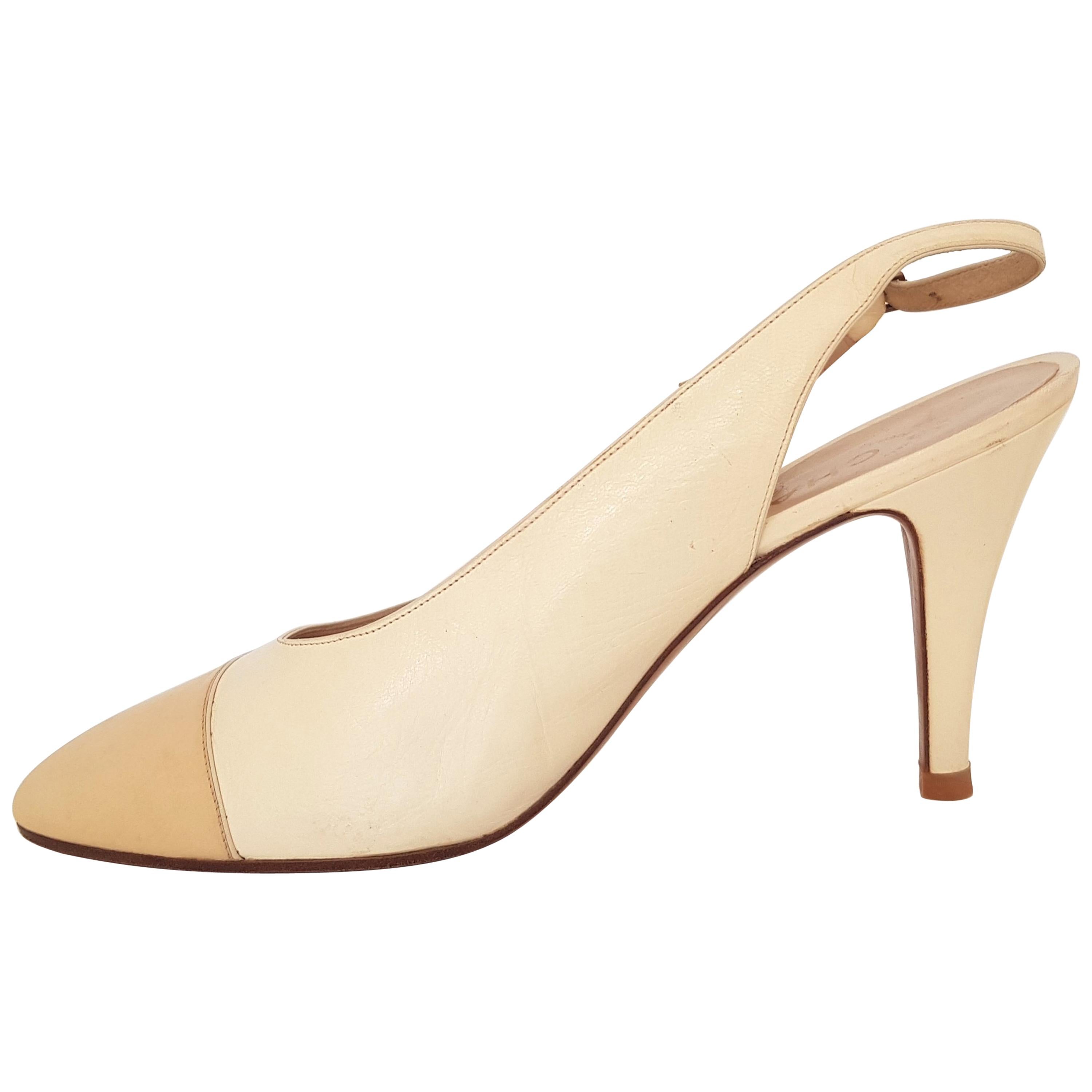 Chanel Beige Leather Slingback Heels. Great conditions. Size 40