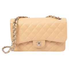 CHANEL beige leather Timeless CLASSIC LARGE Flap Shoulder Bag