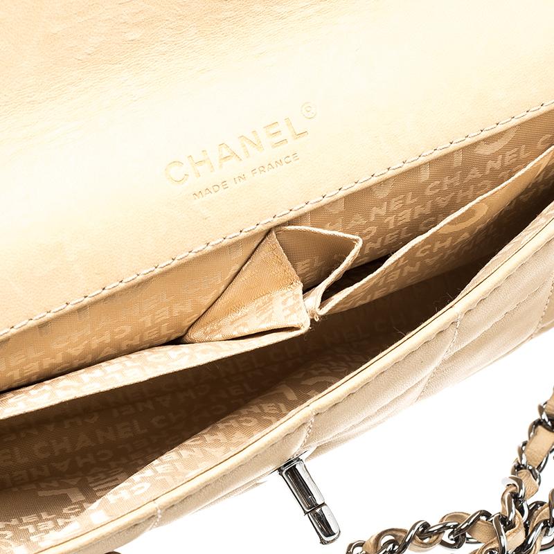 Chanel Beige Leather Triple Chain Chocolate Bar Flap Shoulder Bag 2