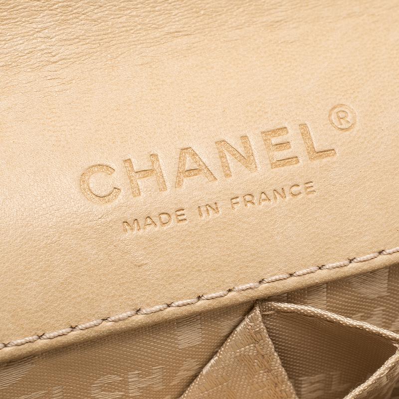 Chanel Beige Leather Triple Chain Chocolate Bar Flap Shoulder Bag 4