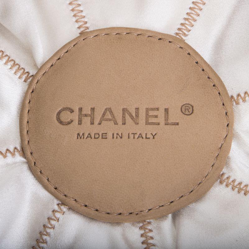 Chanel beige leather & white satin REVERSIBLE TASSEL SMALL BUCKET Bag 1