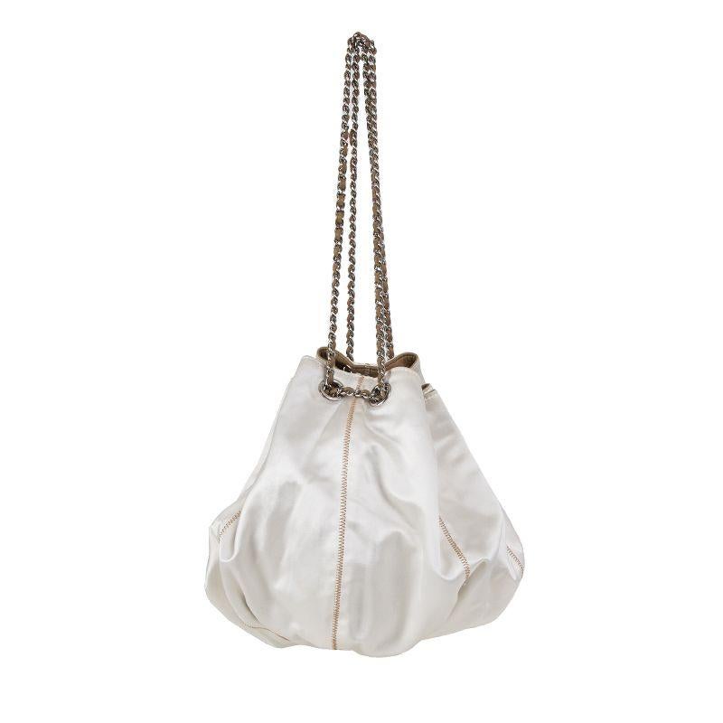 Chanel beige leather & white satin REVERSIBLE TASSEL SMALL BUCKET Bag In Excellent Condition In Zürich, CH