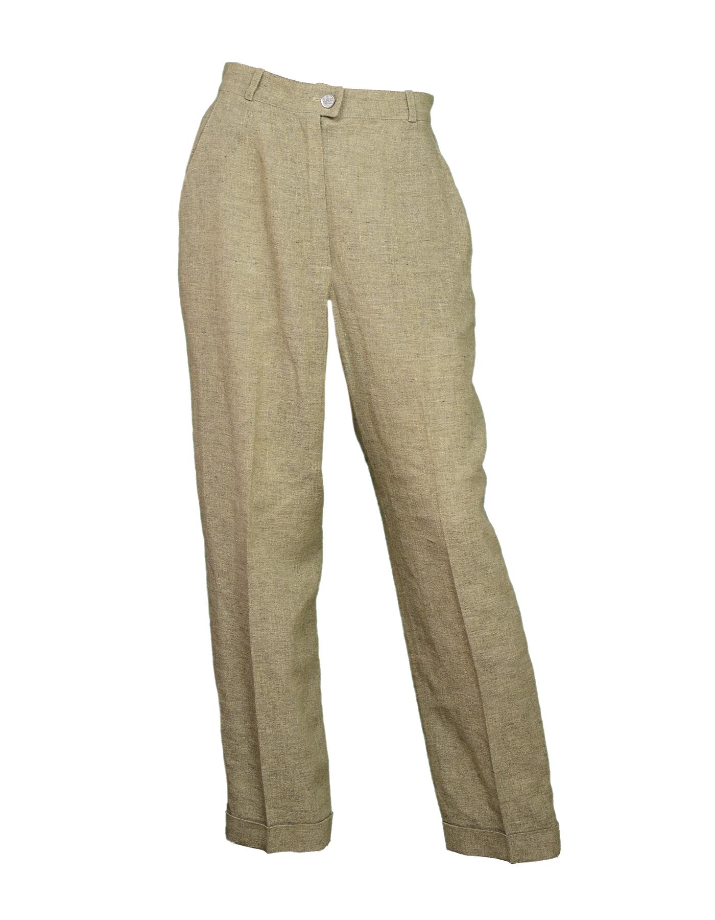 Women's Chanel Beige Linen Jacket/Pant Suit Set Sz 40