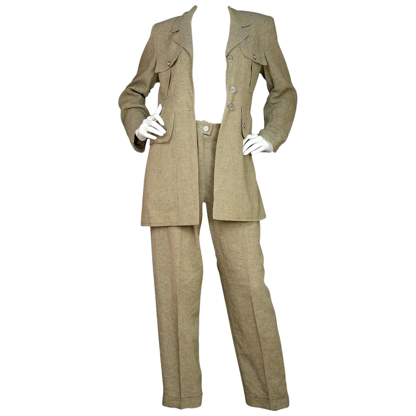 Chanel Beige Linen Jacket/Pant Suit Set Sz 40