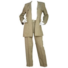 Chanel Beige Linen Jacket/Pant Suit Set Sz 40