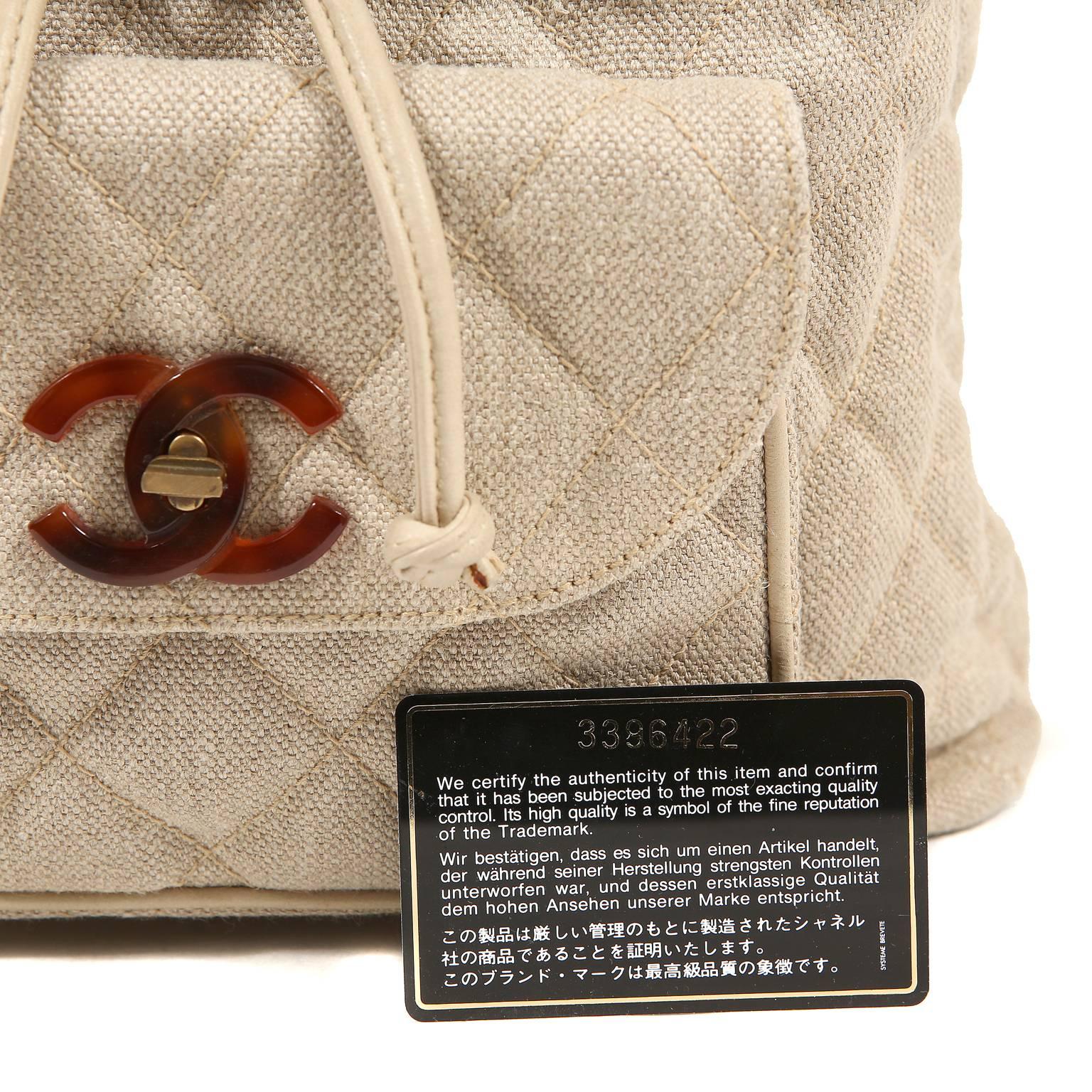Chanel Beige Linen Quilted Backpack 5