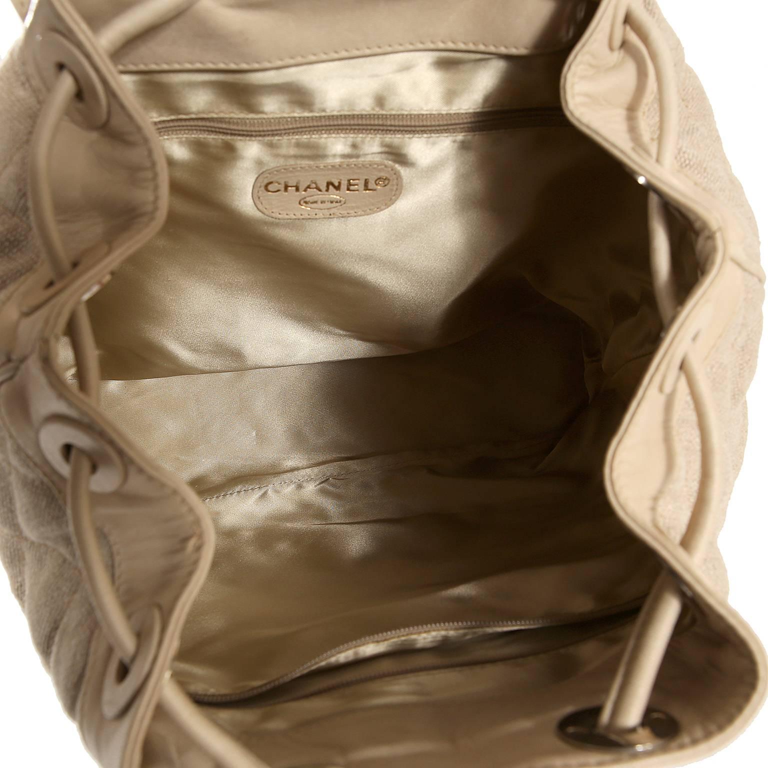 Women's Chanel Beige Linen Quilted Backpack