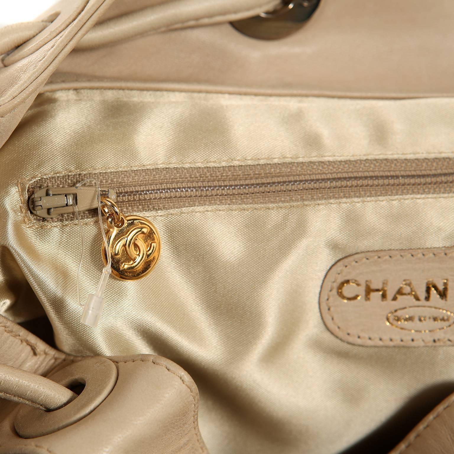 Chanel Beige Linen Quilted Backpack 1