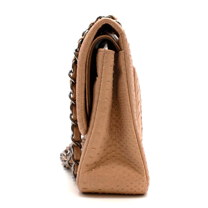Chanel Beige Matte Python Classic Double Flap Bag 1