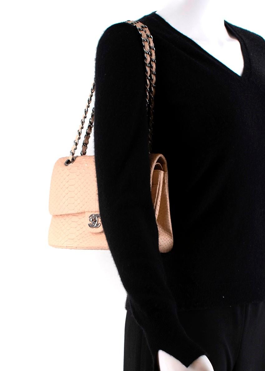 Chanel Beige Matte Python Classic Double Flap Bag 3