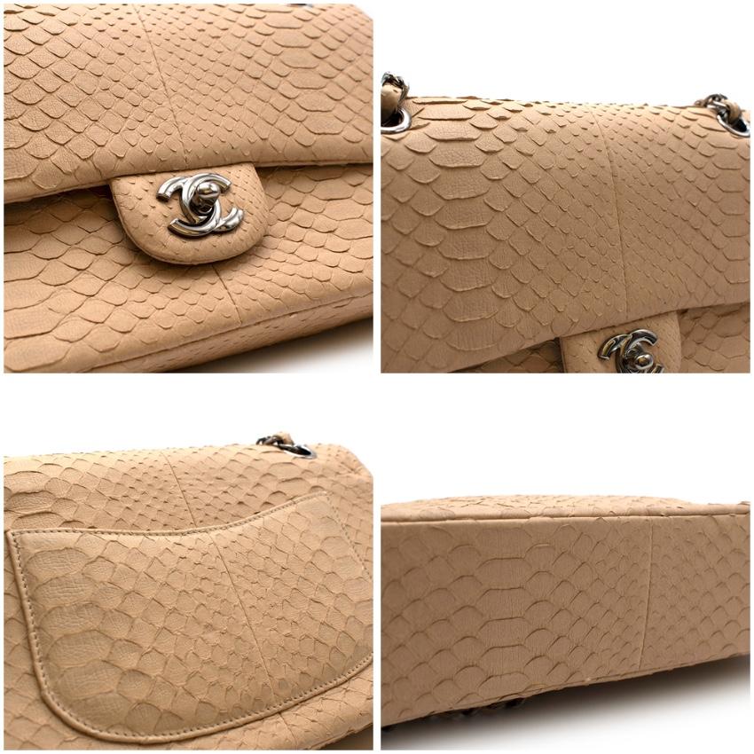 Chanel Beige Matte Python Classic Double Flap Bag 4