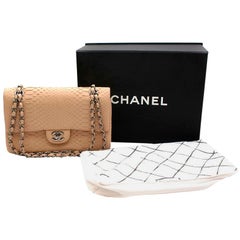 Chanel Beige Matte Python Classic Double Flap Bag