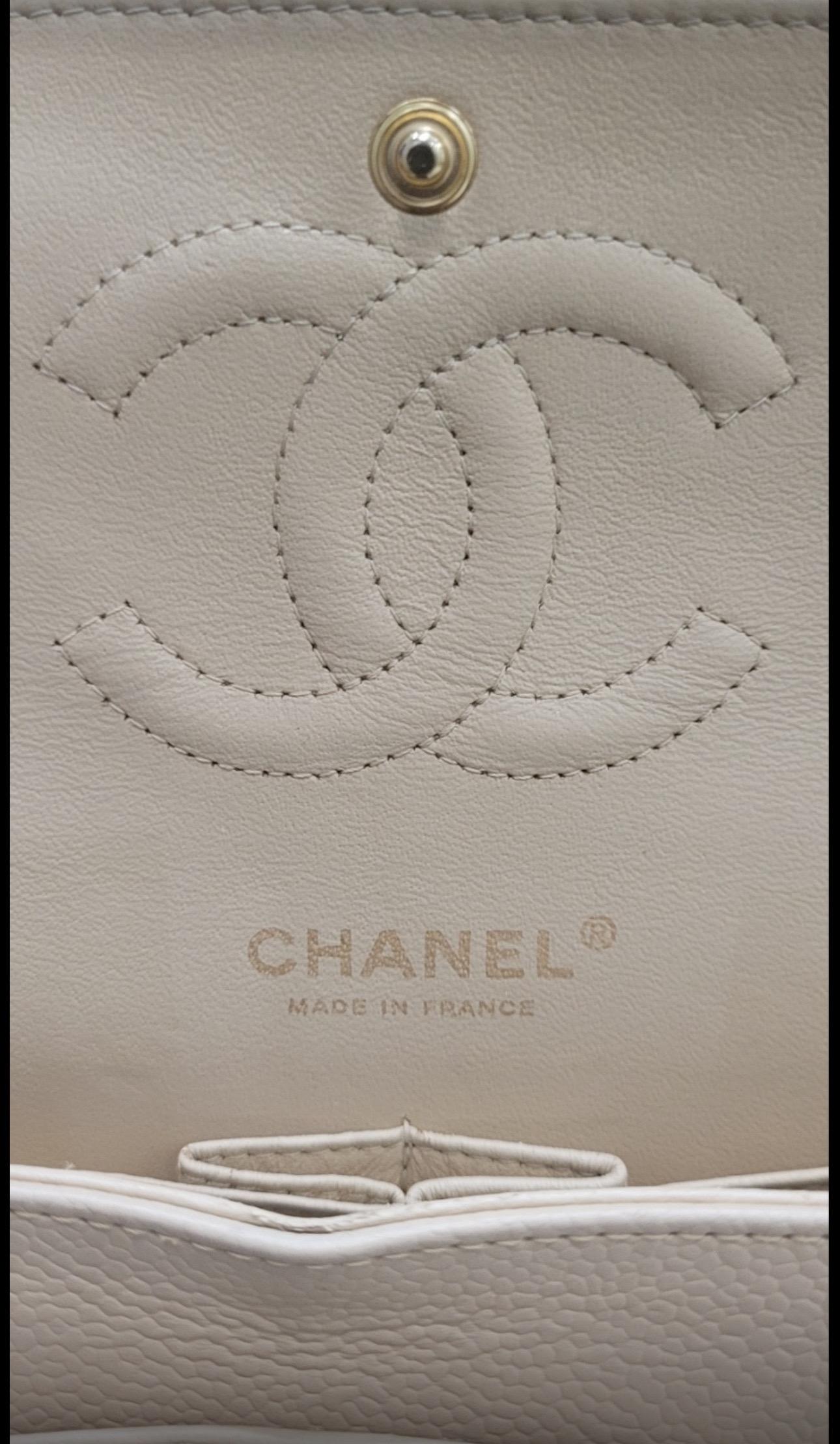 Chanel Beige Medium Caviar Timeless Classic Double Flap Bag For Sale 6