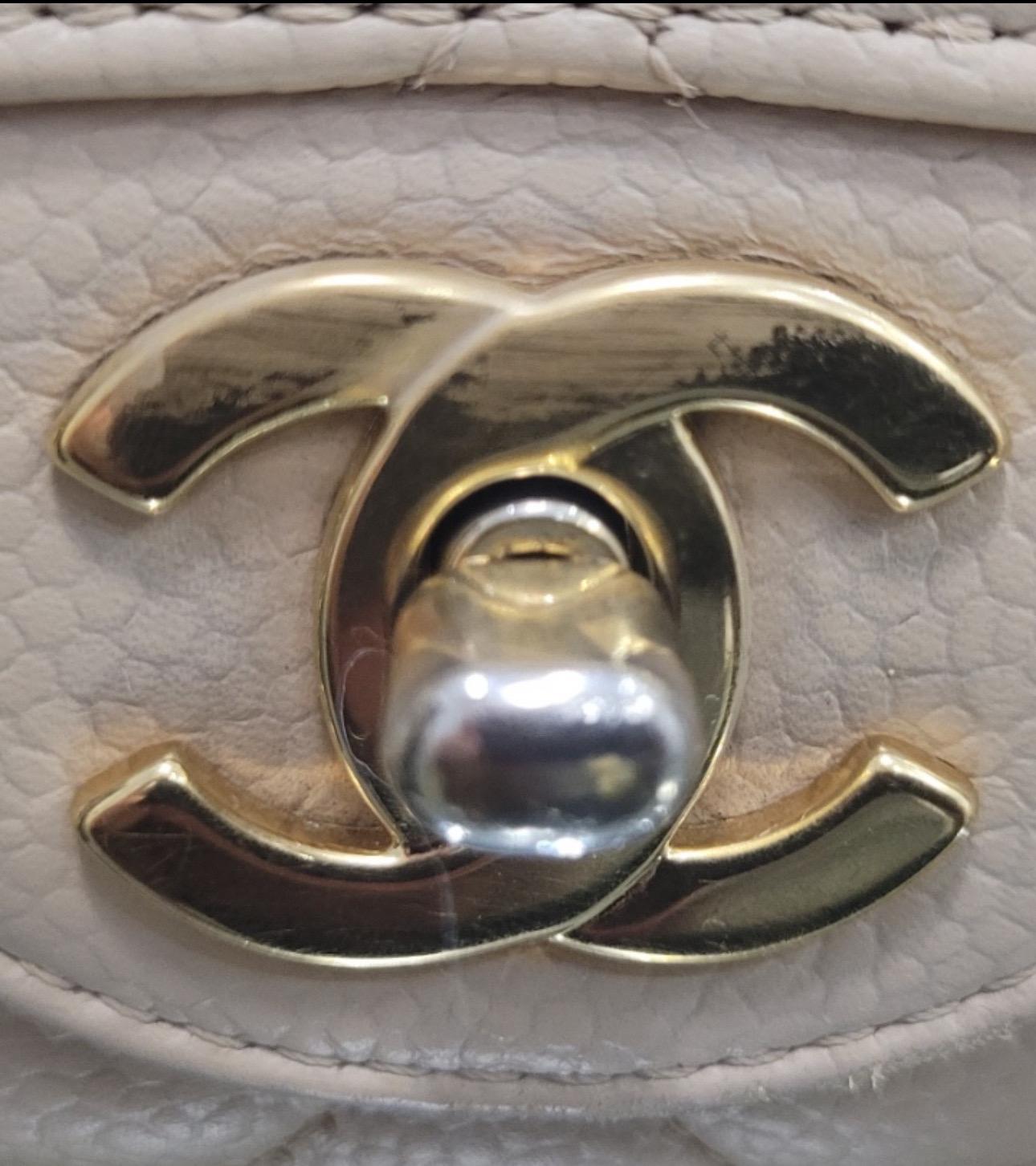 Chanel Beige Medium Caviar Timeless Classic Double Flap Bag For Sale 8