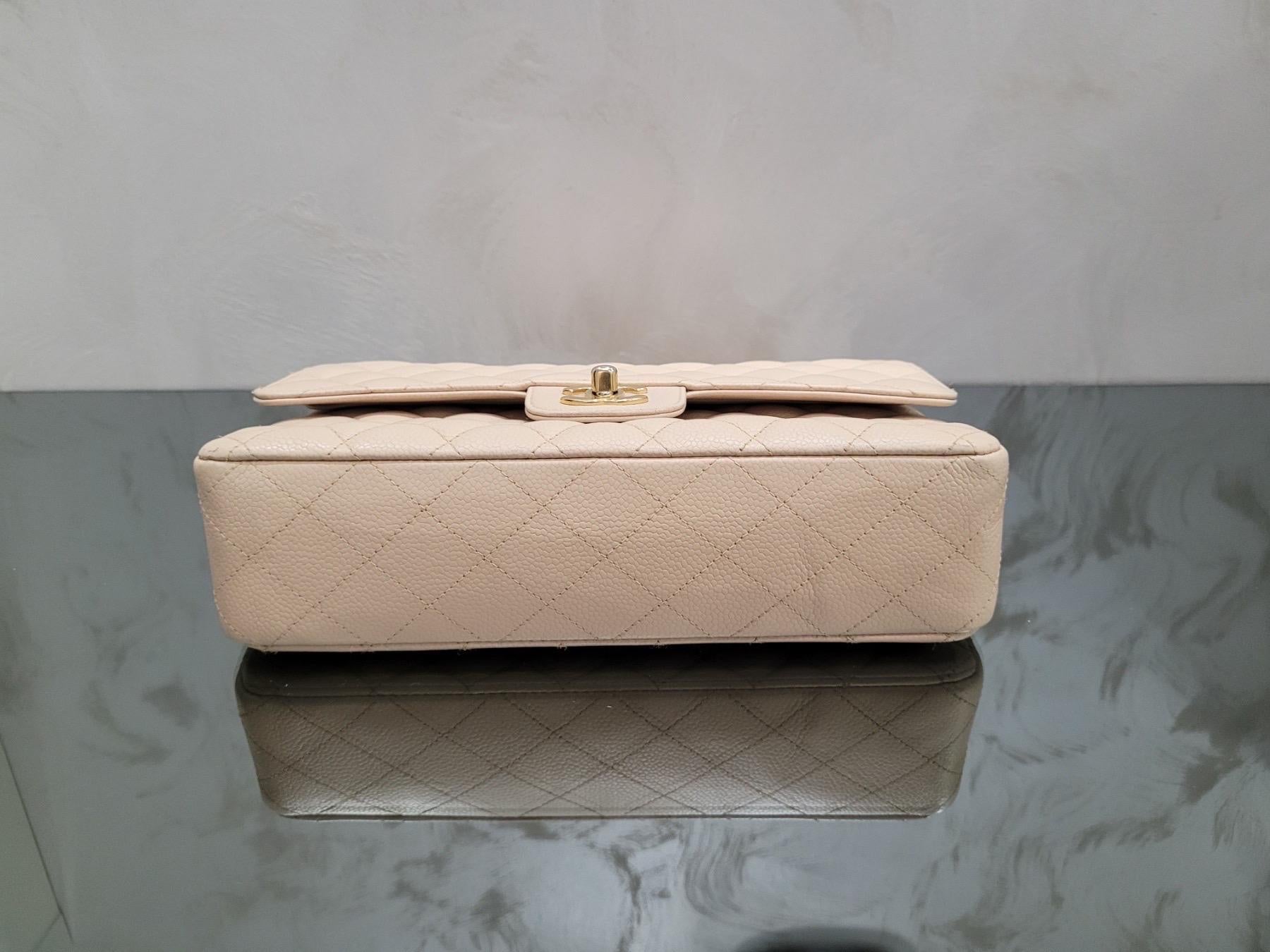 Chanel Beige Medium Caviar Timeless Classic Double Flap Bag For Sale 1