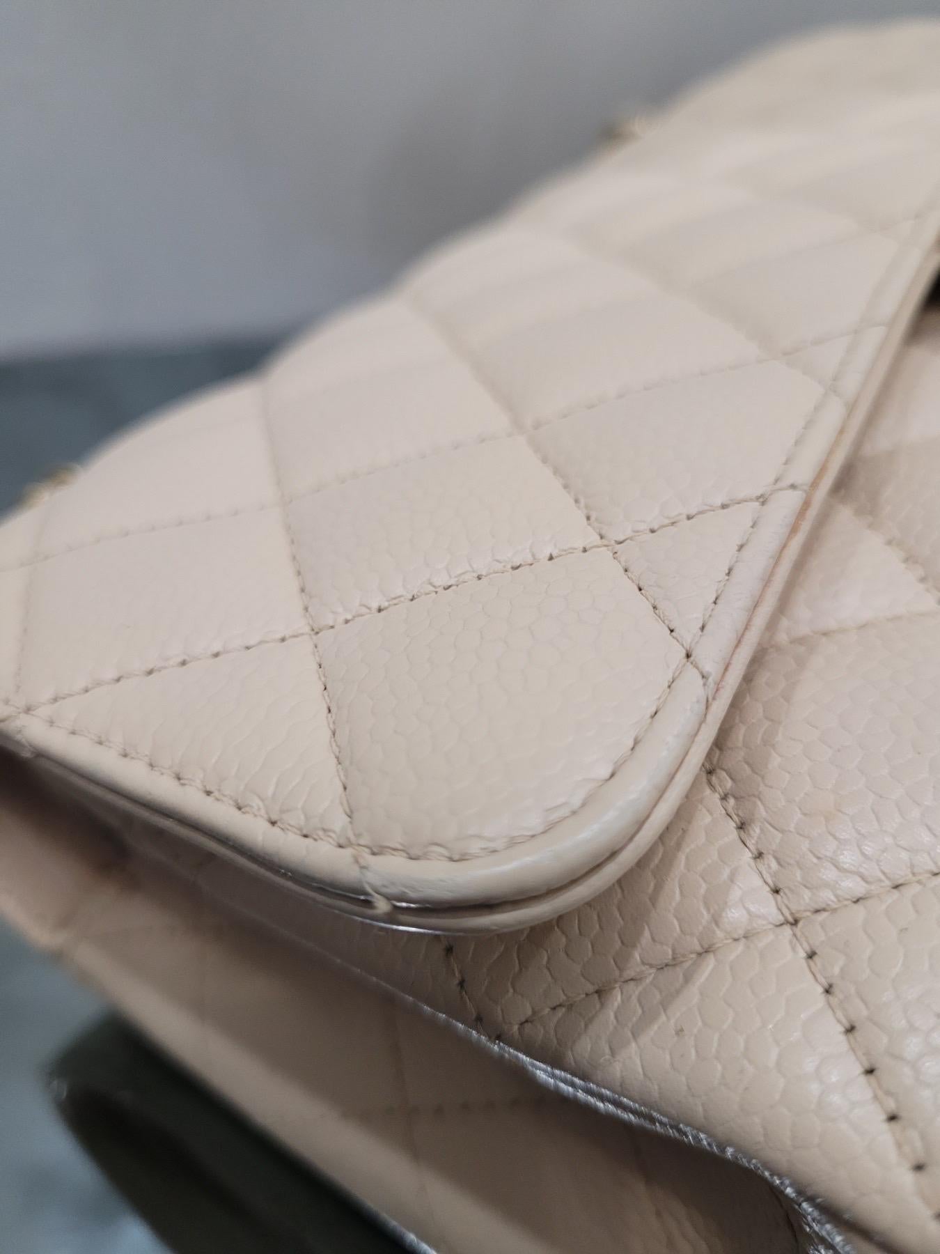 Chanel Beige Medium Caviar Timeless Classic Double Flap Bag For Sale 3