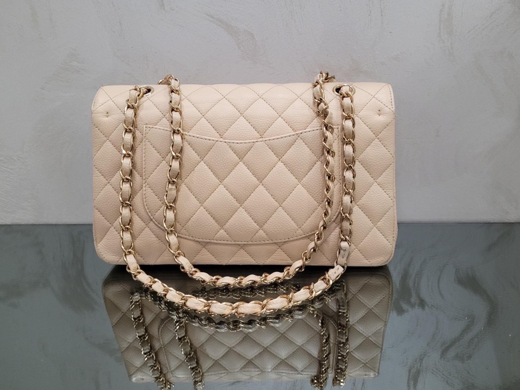 Chanel Beige Medium Caviar Timeless Classic Double Flap Bag For Sale 4