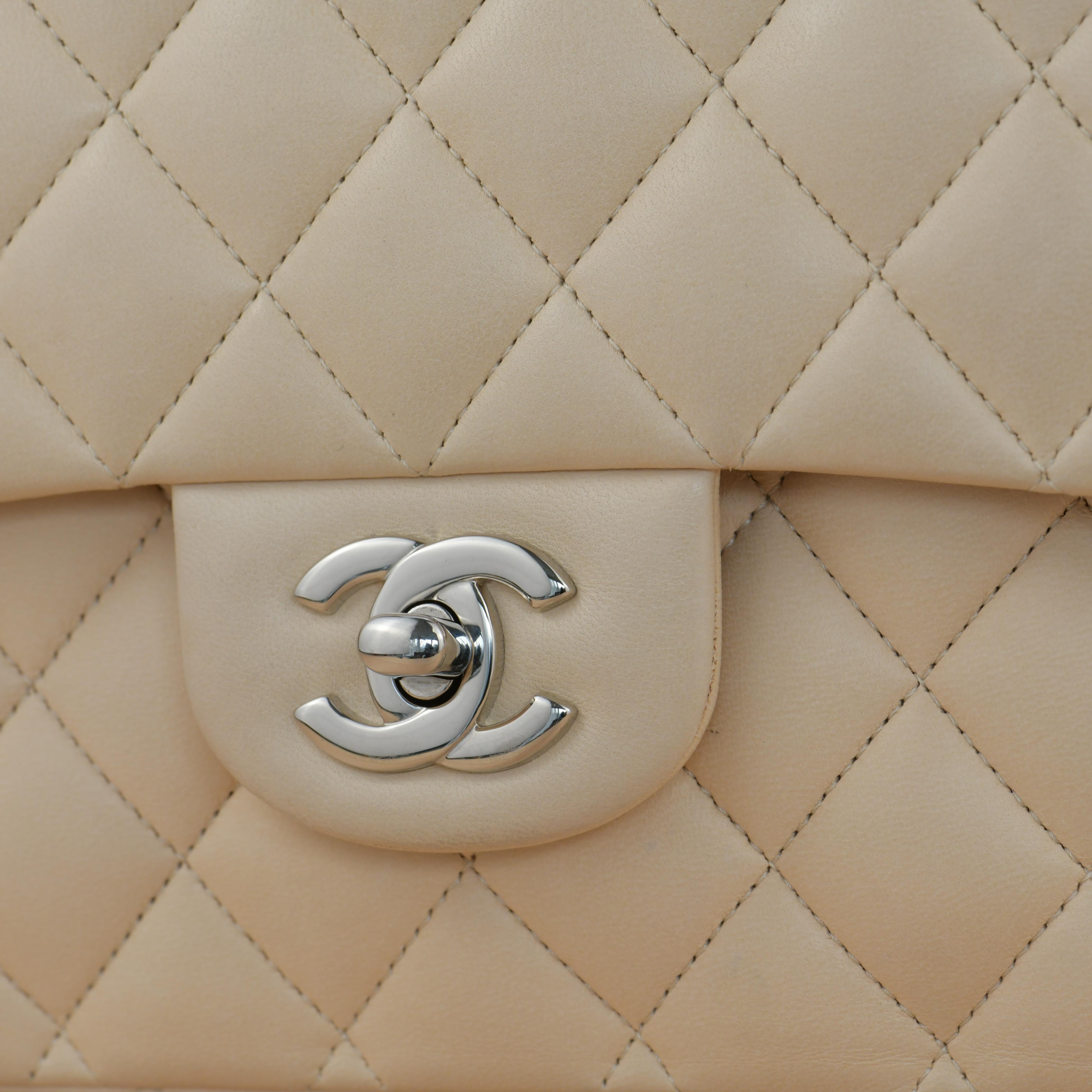 Chanel Beige Quilted Lambskin Leather Medium Classic Double Flap Bag For Sale 2