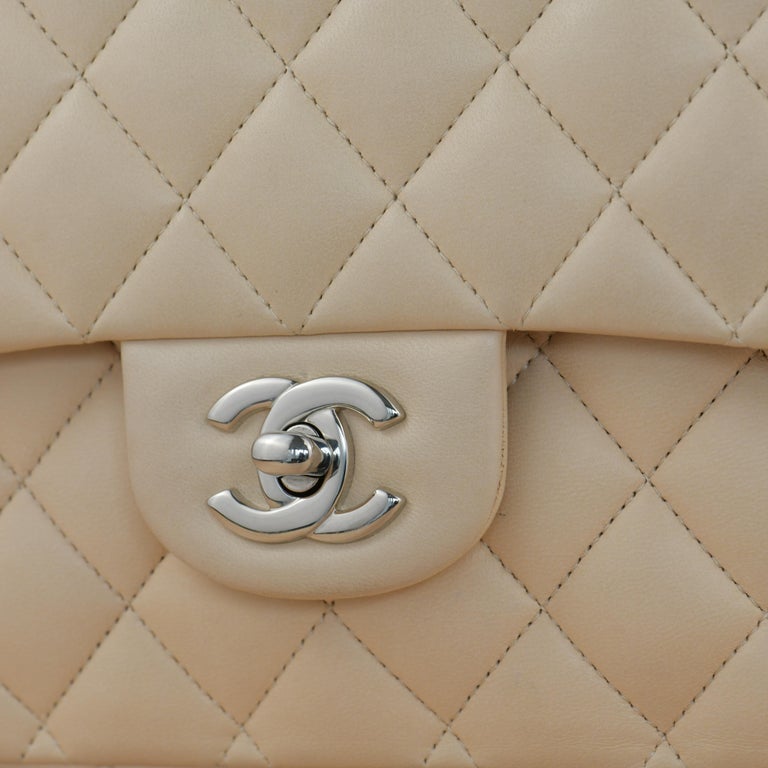 Chanel Beige Quilted Lambskin Leather Medium Classic Double Flap