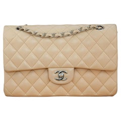 Chanel Beige Quilted Lambskin Leather Medium Classic Double Flap Bag