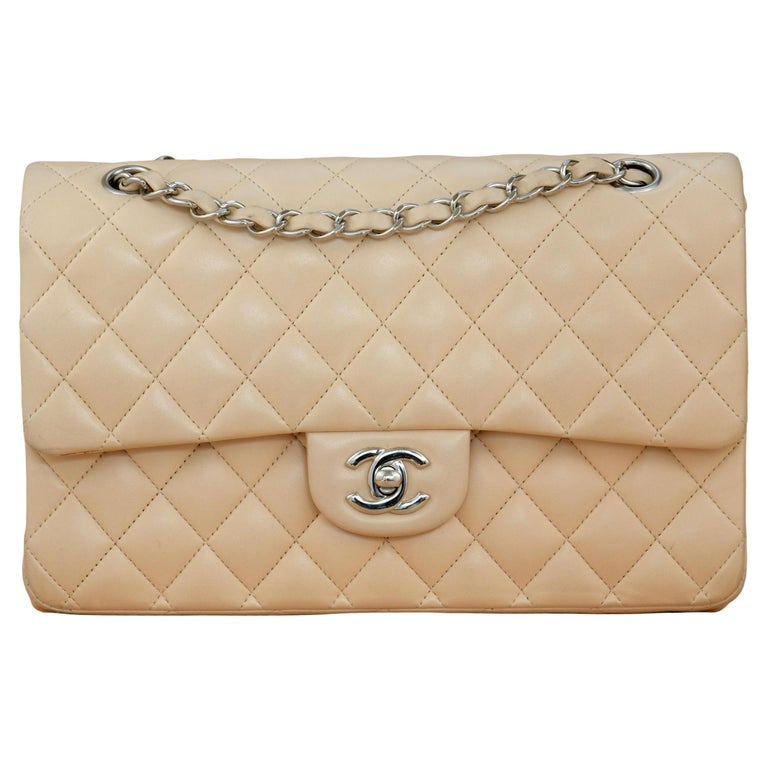 Chanel Beige Quilted Lambskin Leather Medium Classic Double Flap Bag For  Sale at 1stDibs