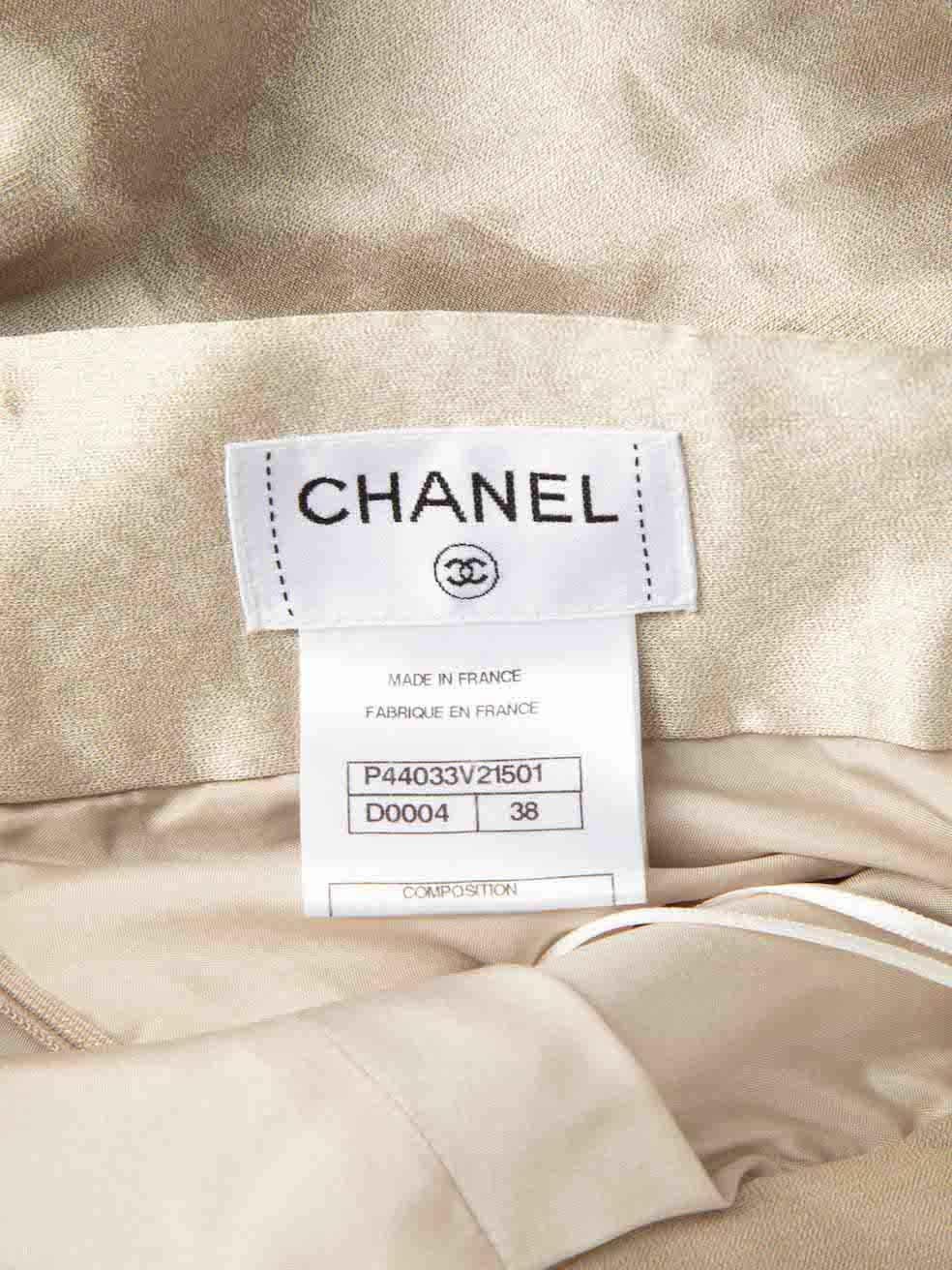 Chanel Beige Metallic Ruched Skirt Size M For Sale 1
