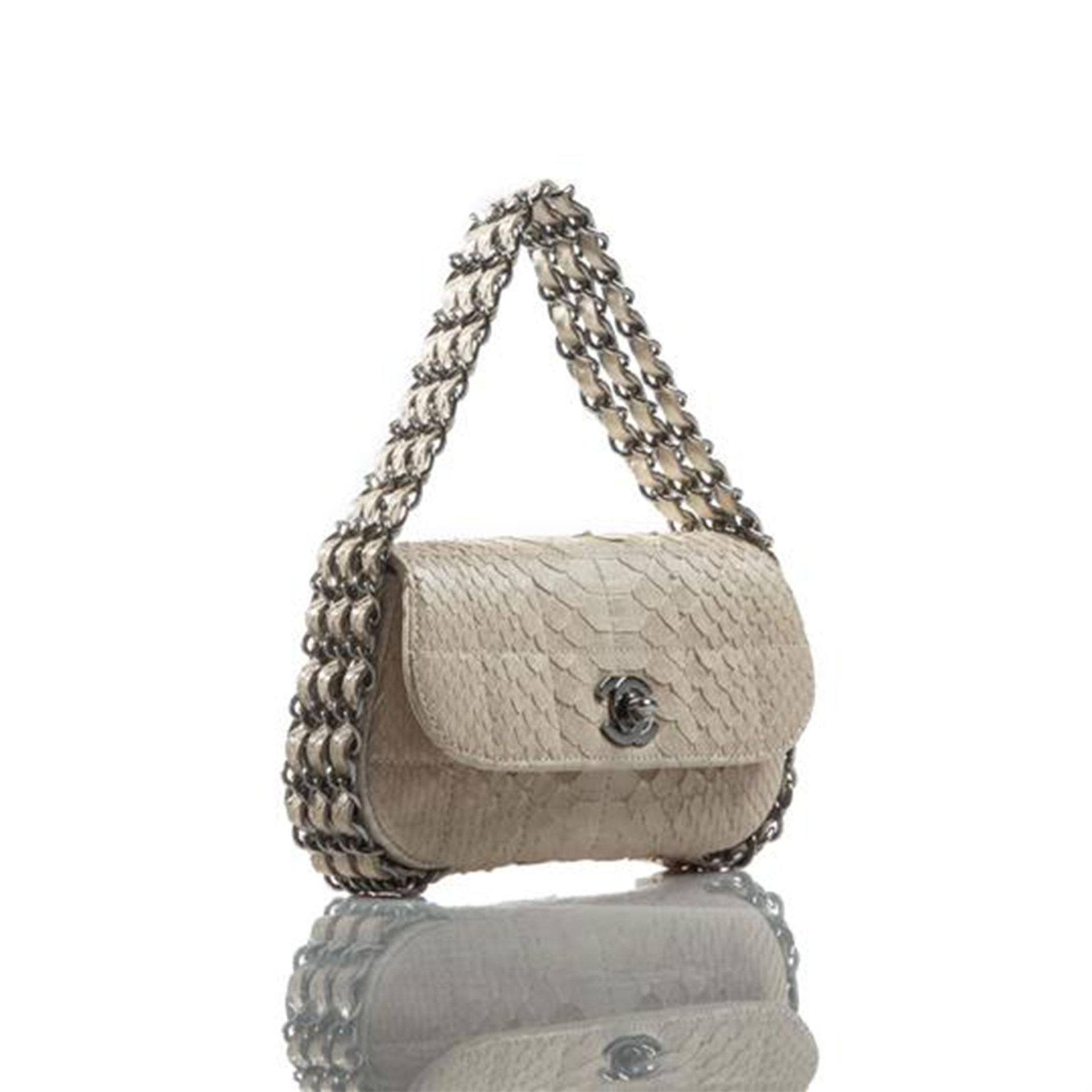 Chanel 2004 Beige Mini Flap Beige Cream Python Mini Clutch Top Handle Flap Bag For Sale 1
