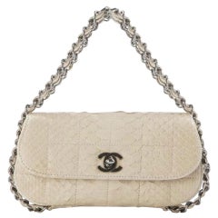 Chanel 2004 Beige Mini Flap Beige Cream Python Mini Clutch Top Handle Flap Bag