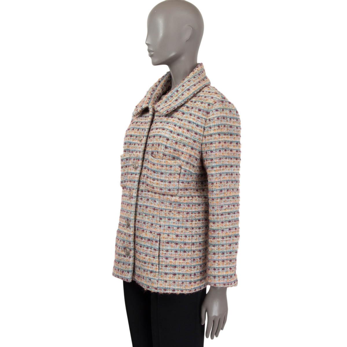 Women's CHANEL beige multi wool 2018 18A HAMBURG TWEED Jacket 46 L For Sale