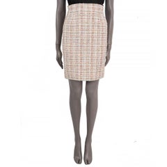 CHANEL beige & multicolor cotton 2013 13C VERSAILLES TWEED MIDI Skirt 34 XS
