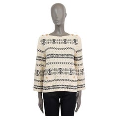 CHANEL beige & navy cotton 2020 3/4 SLEEVE Boat Neck Sweater 36 XS 20P