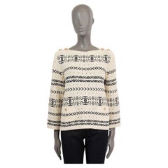 CHANEL Pull col bateau beige et bleu marine en coton 2020 3/4 SLEEVE 36 XS 20P