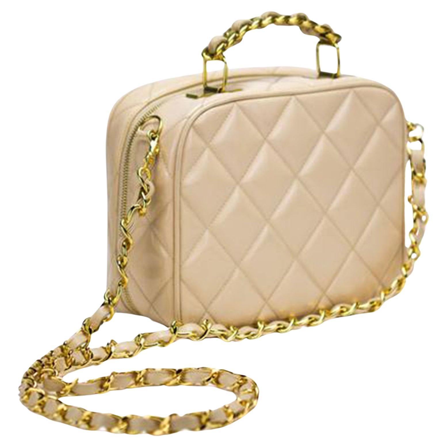 Chanel Beige Nude Patent Camera Mini Quilted Cross Body Travel Bag