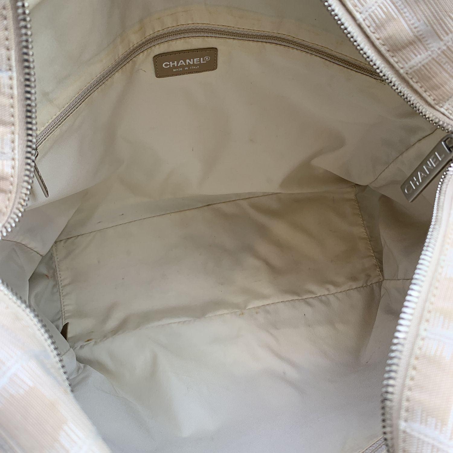 Chanel Beige Nylon New Travel Line Tote Shoulder Bag 2000s For Sale 1
