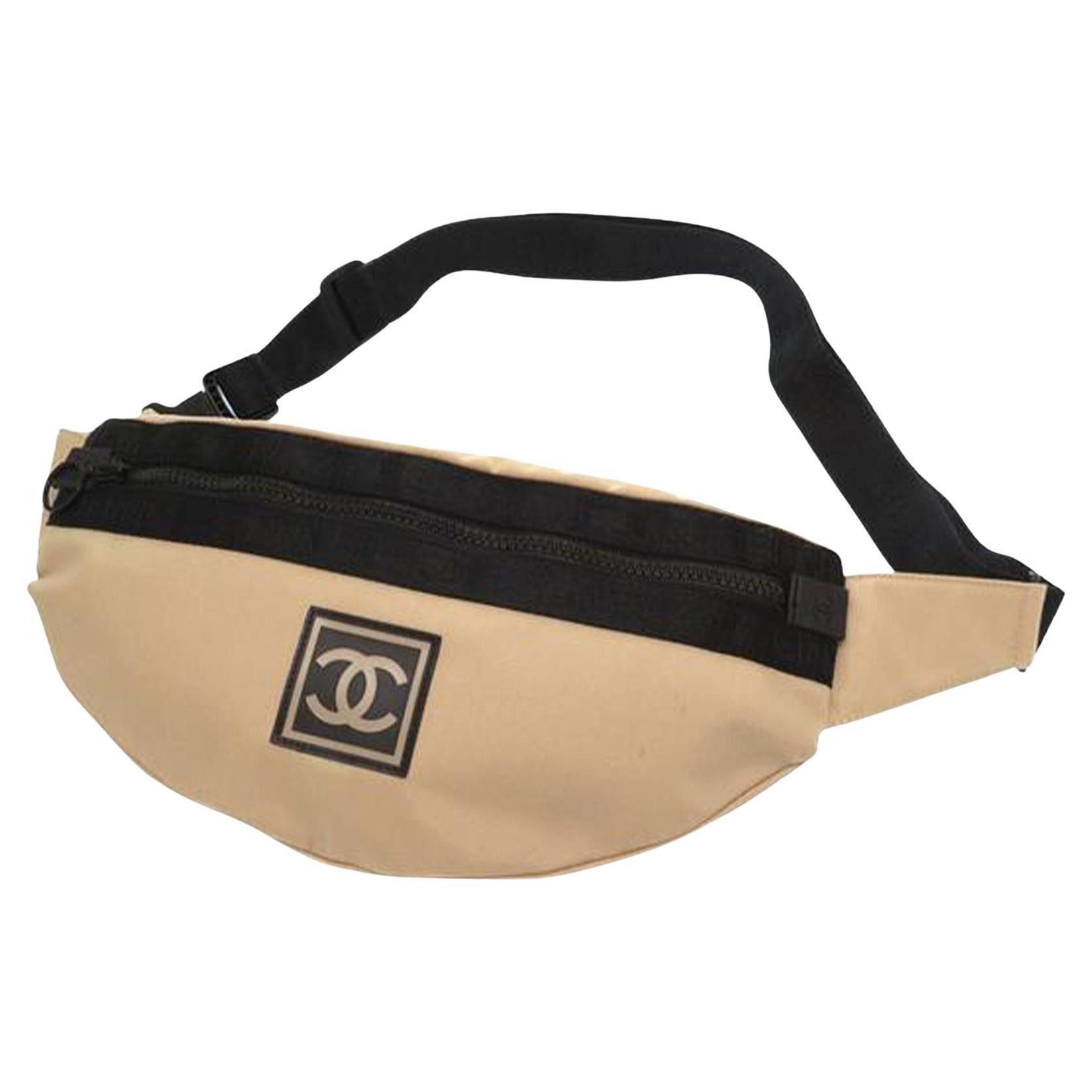 Chanel Beige Nylon Cintura XL Deporte Riñonera Banana Cross Body Bag en venta