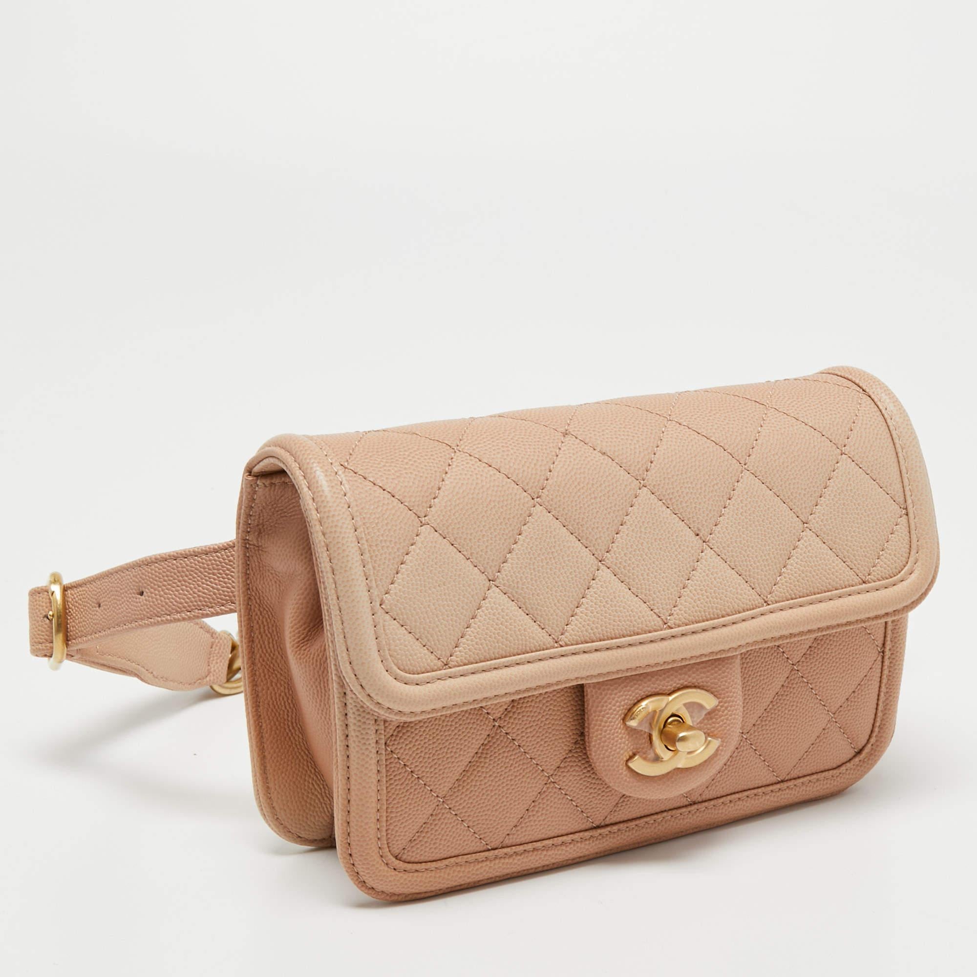 Women's Chanel Beige Ombre Quilted Caviar Leather Sunset On The Sea Belt Bag