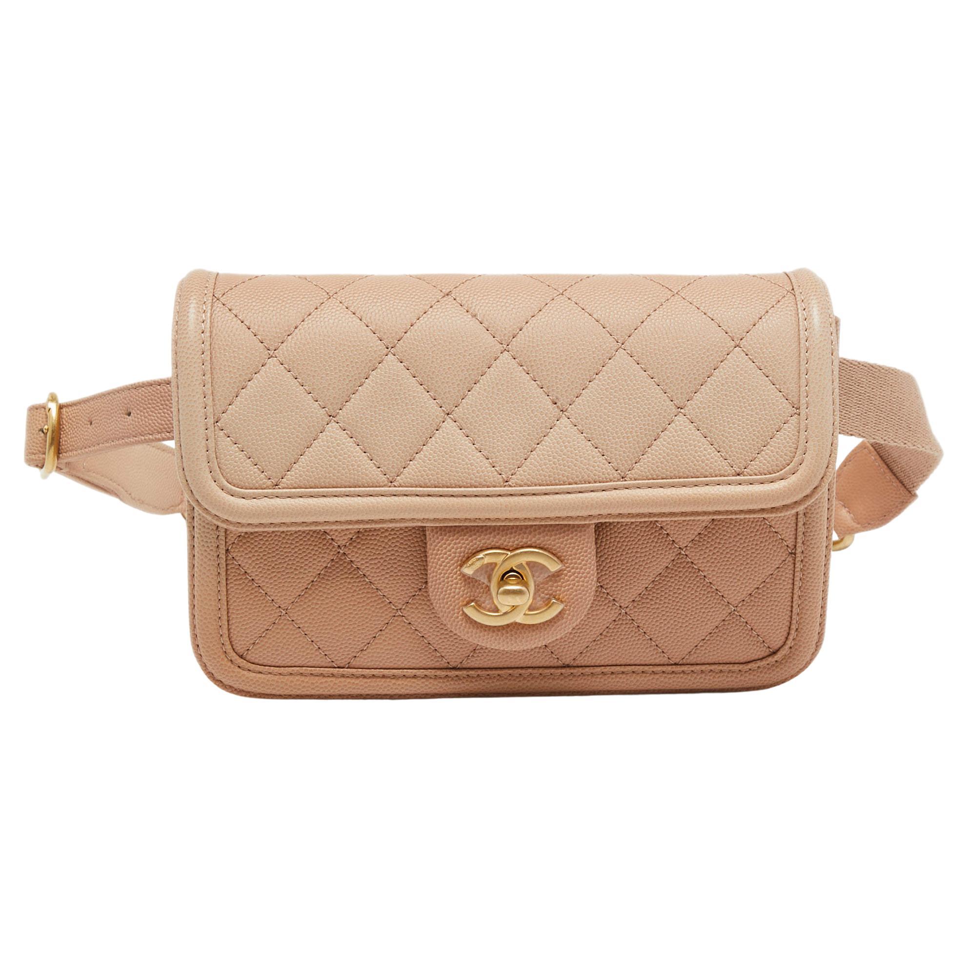 CHANEL Caviar Quilted Sunset On The Sea Waist Bag Beige 598727