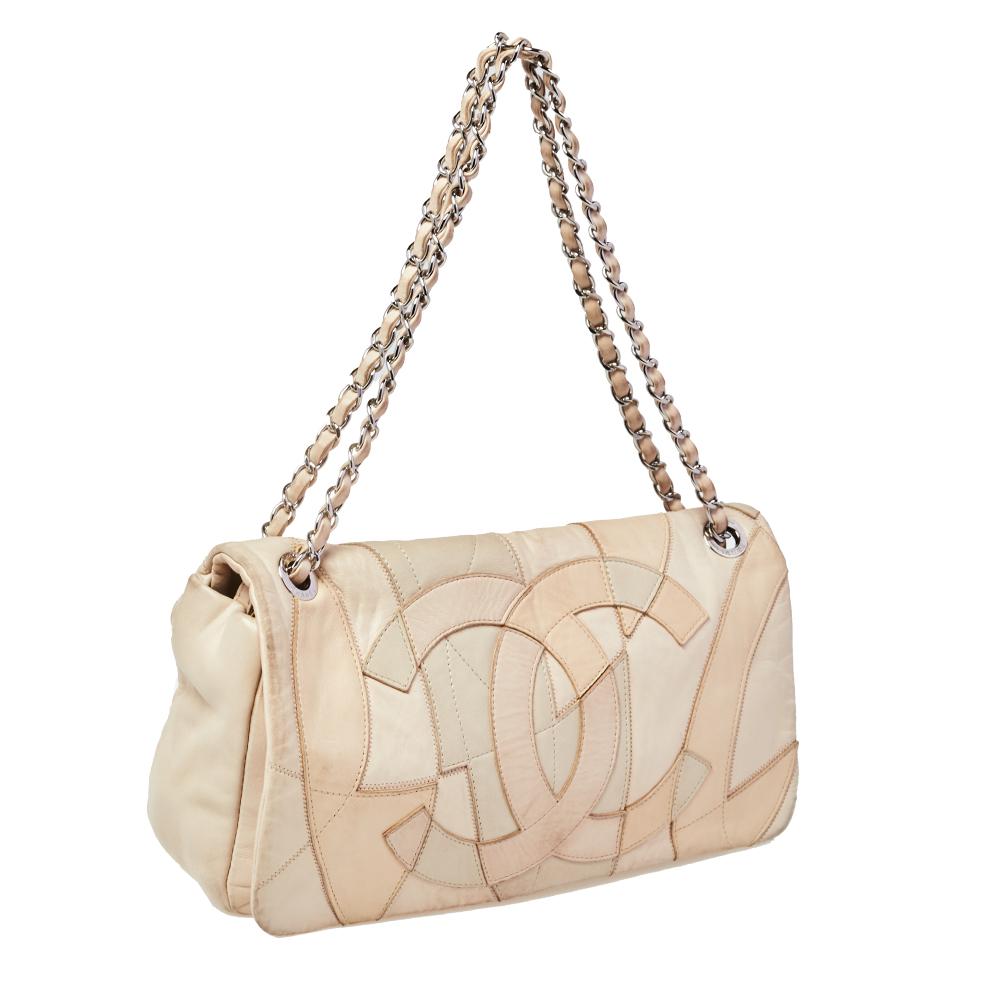 Women's Chanel Beige Patchwork Leather Accordion Flap Bag